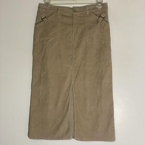 Vintage Old Navy Skirt Womens 16 Beige Corduroy Midi Straight Pockets 90s Y2K
